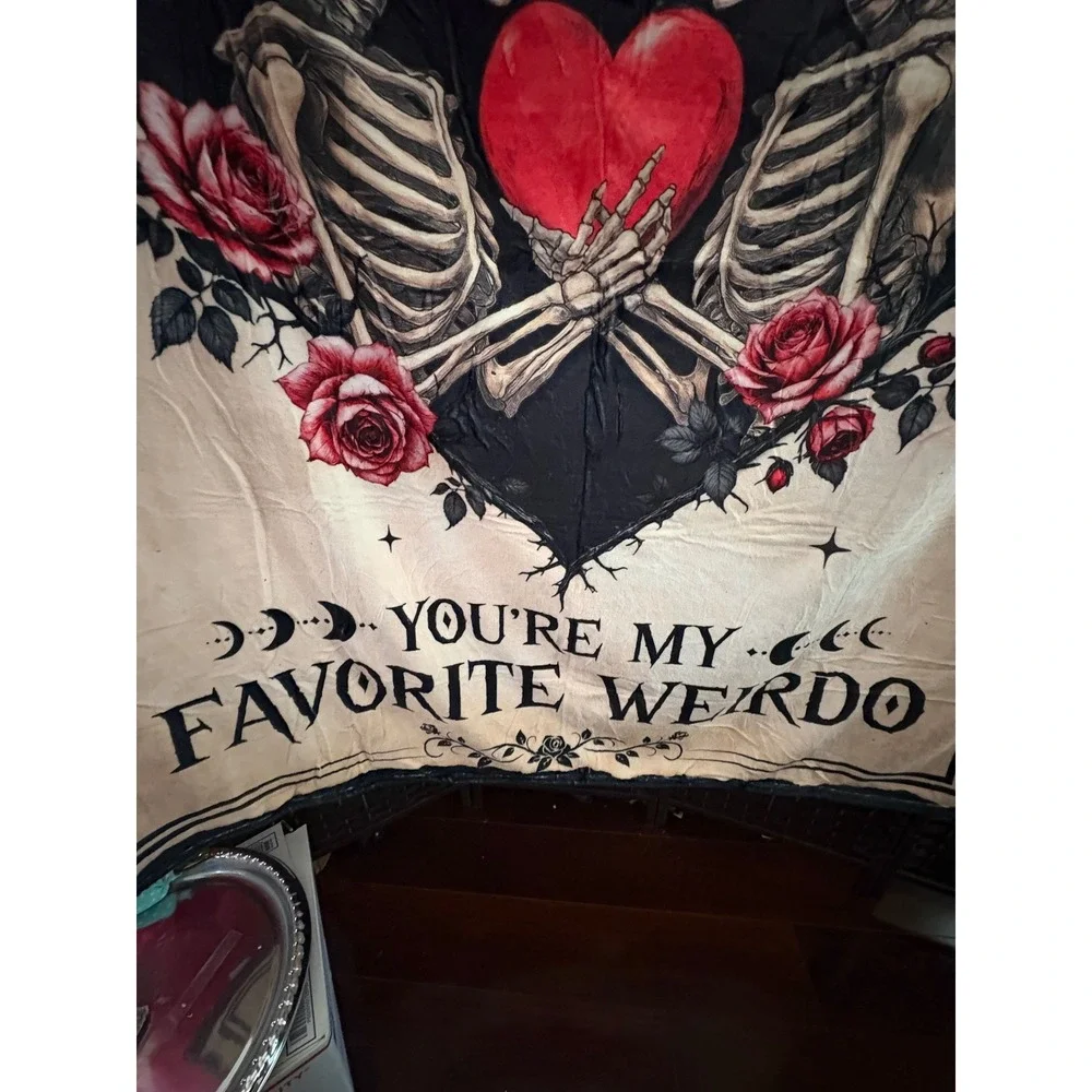 Skeleton‎ Couple You're My Favorite Weirdo Throw Blanket Gothic Rose Heart Plush